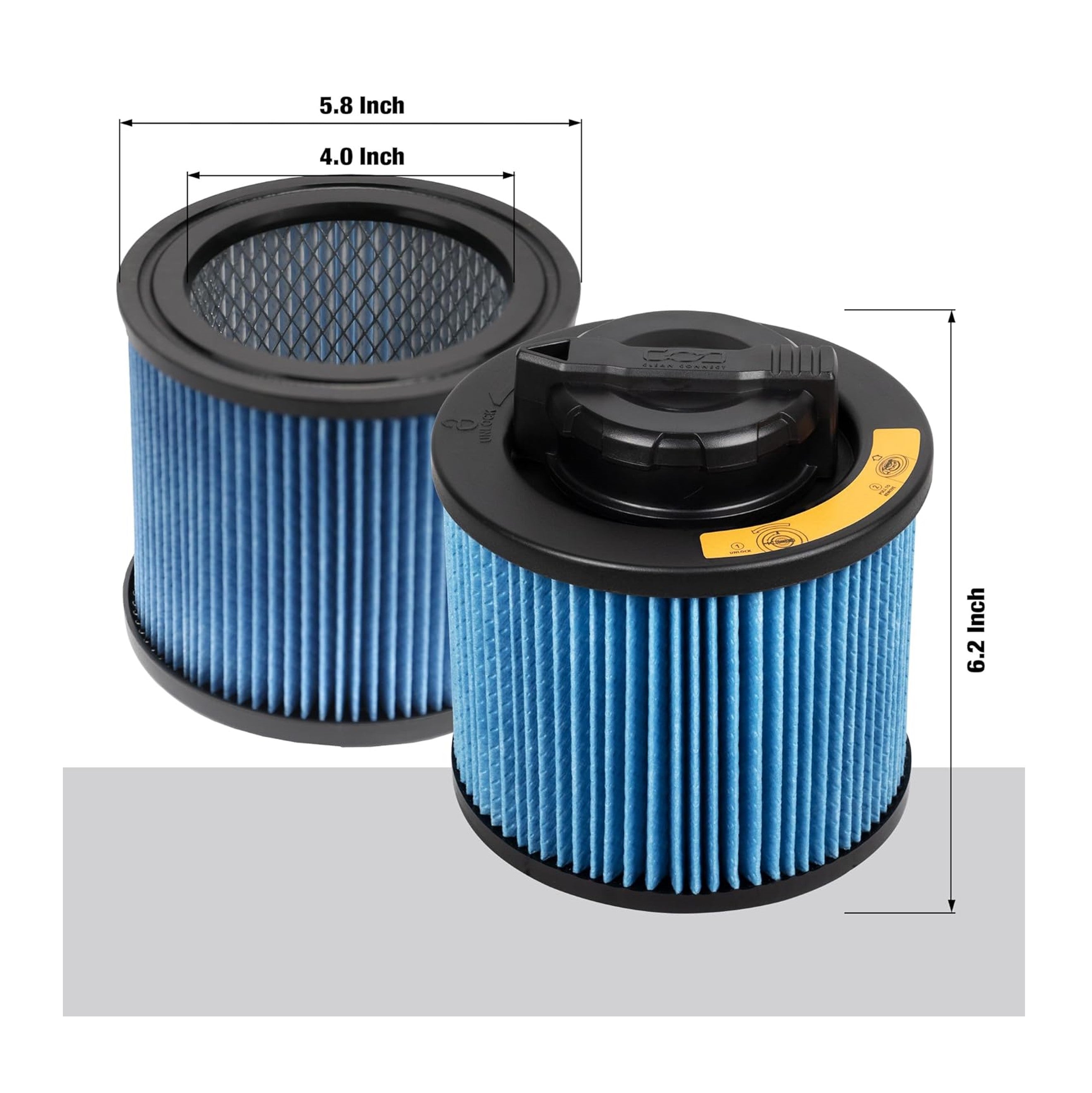 DEWALT DXVC4002 Replacement Filter for Shop Vacuums, Washable & Reusable, Compatible with DXV04T, DXV05P, DXV05S, DXV08S, DXV06G, DW4GAL, DXV15T