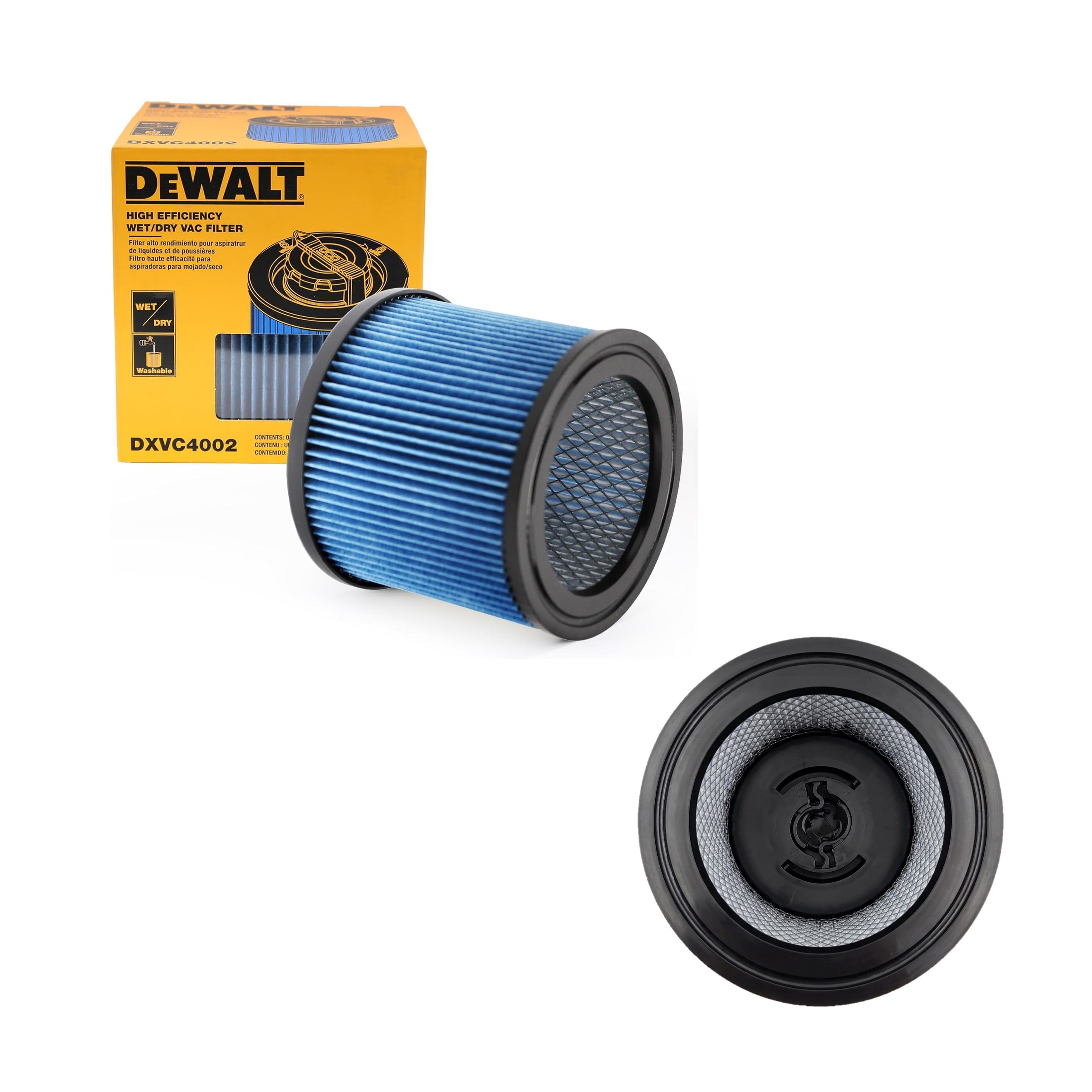 DEWALT DXVC4002 Replacement Filter for Shop Vacuums, Washable & Reusable, Compatible with DXV04T, DXV05P, DXV05S, DXV08S, DXV06G, DW4GAL, DXV15T