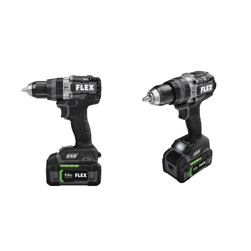 FLEX 24V 1/2-In. 2-Speed Hammer Drill With Turbo Mode Kit, (2 Batteries and a charger Included) FX1271T-2B