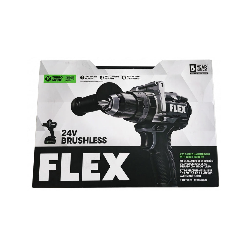 FLEX 24V 1/2-In. 2-Speed Hammer Drill With Turbo Mode Kit, (2 Batteries and a charger Included) FX1271T-2B