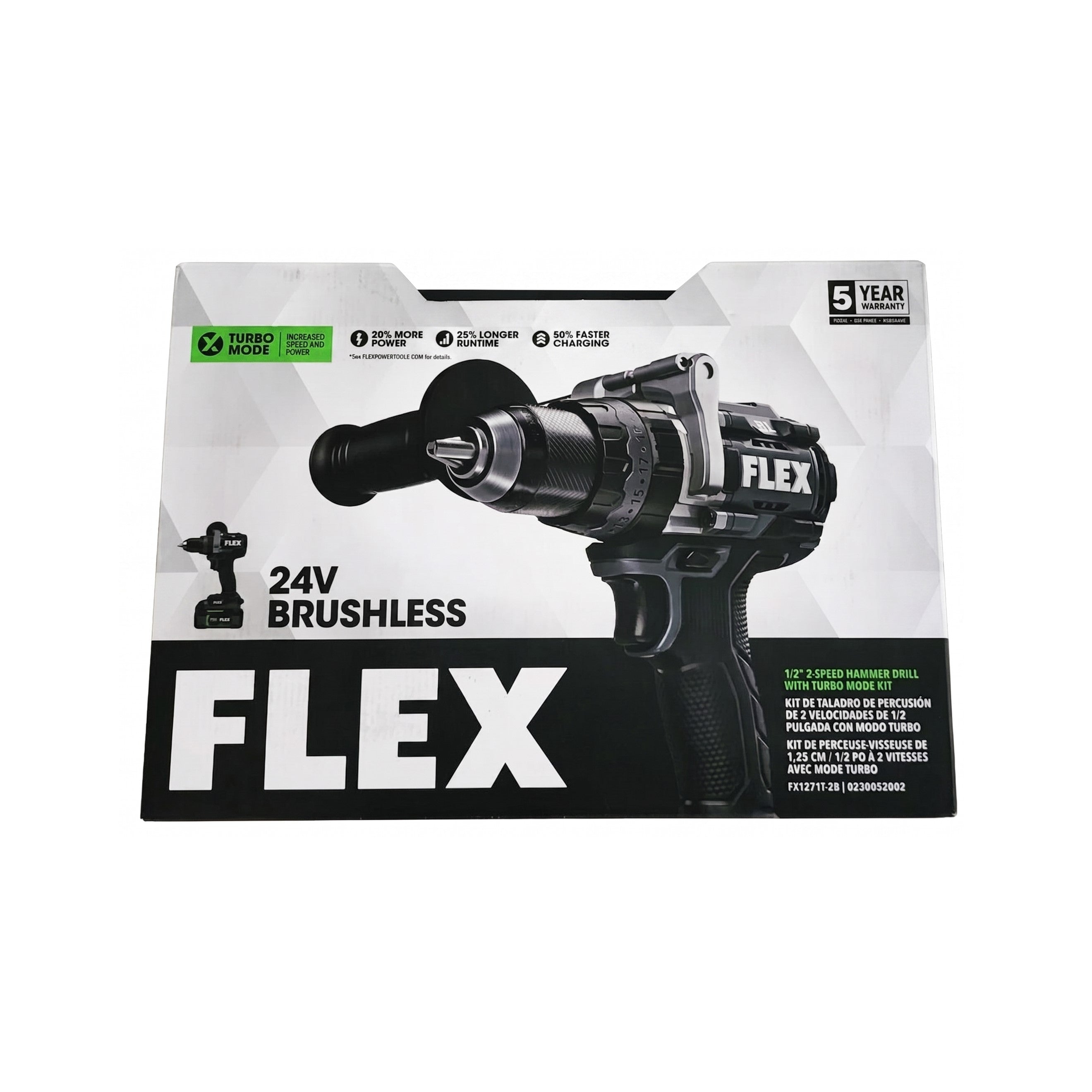 FLEX 24V 1/2-In. 2-Speed Hammer Drill With Turbo Mode Kit, (2 Batteries and a charger Included) FX1271T-2B